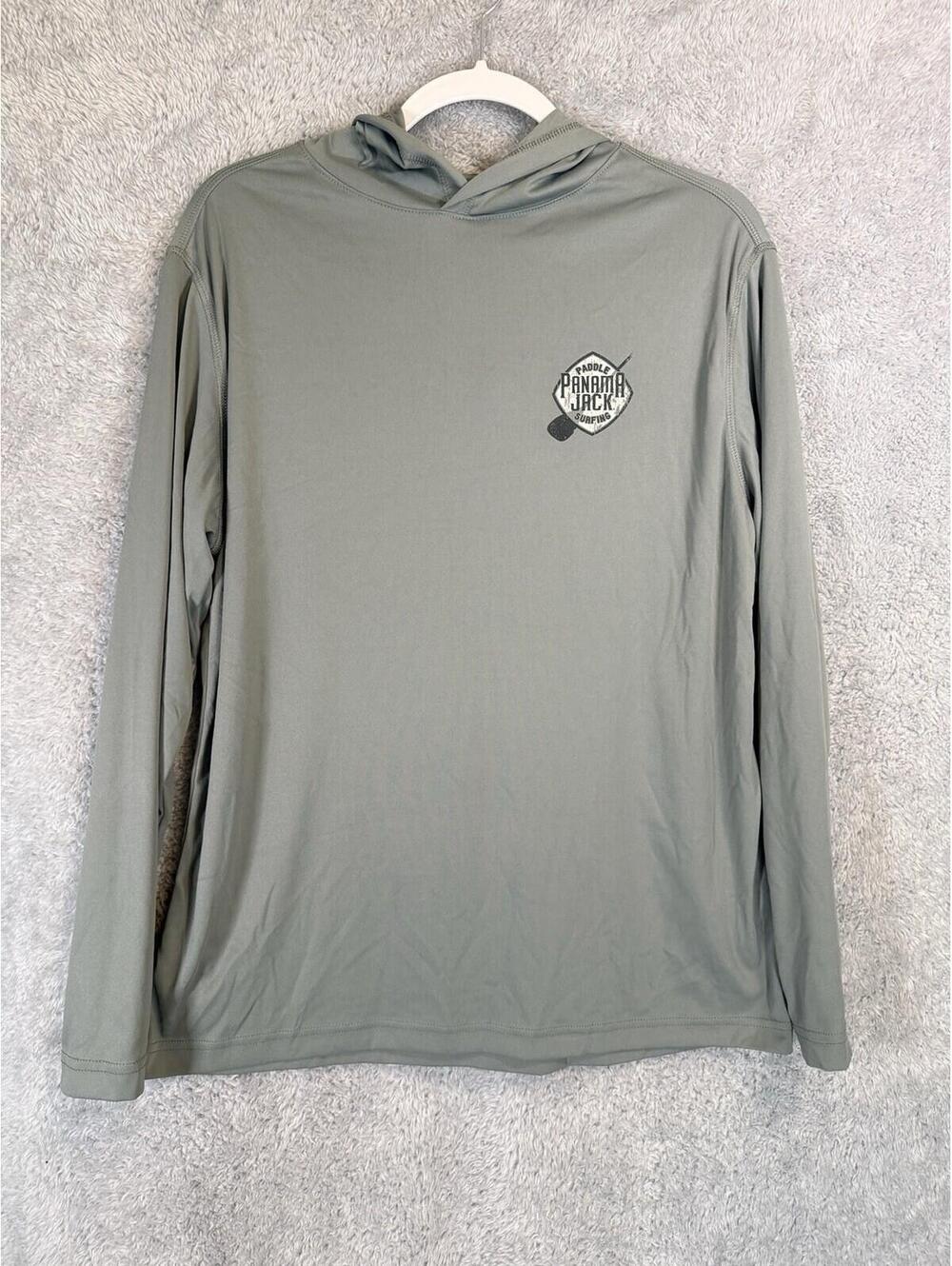 Panama Jack Mens Medium M Gray Hooded Sun Shirt Long Sleeve Graphic Surfing